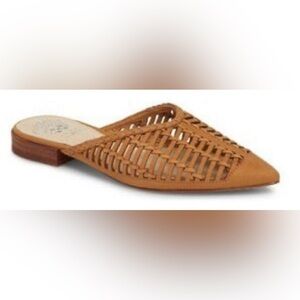 Vince Camuto Morley camel suede woven pointed flat mules SZ 8.5 preppy